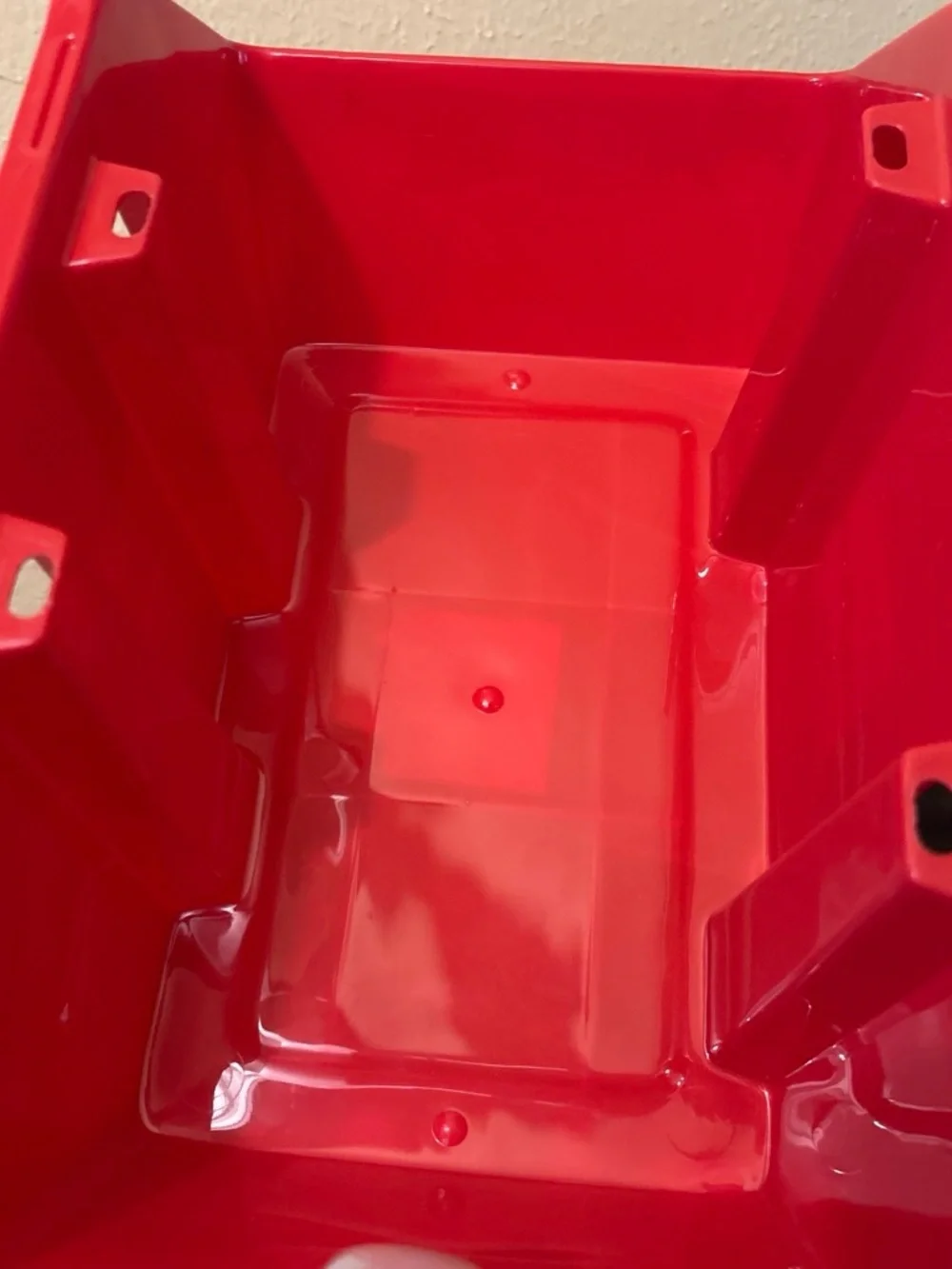 Red Plastic Storage Bin - Home Organization